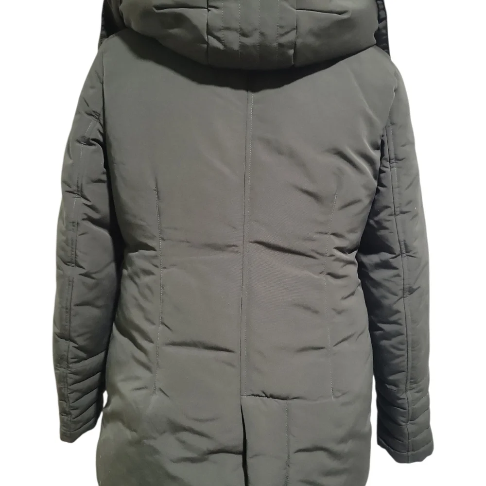 Sam Edelman Women's Faux Fur Lined Mid Puffer Coat Size M Green Removable Hood - Picture 3 of 16